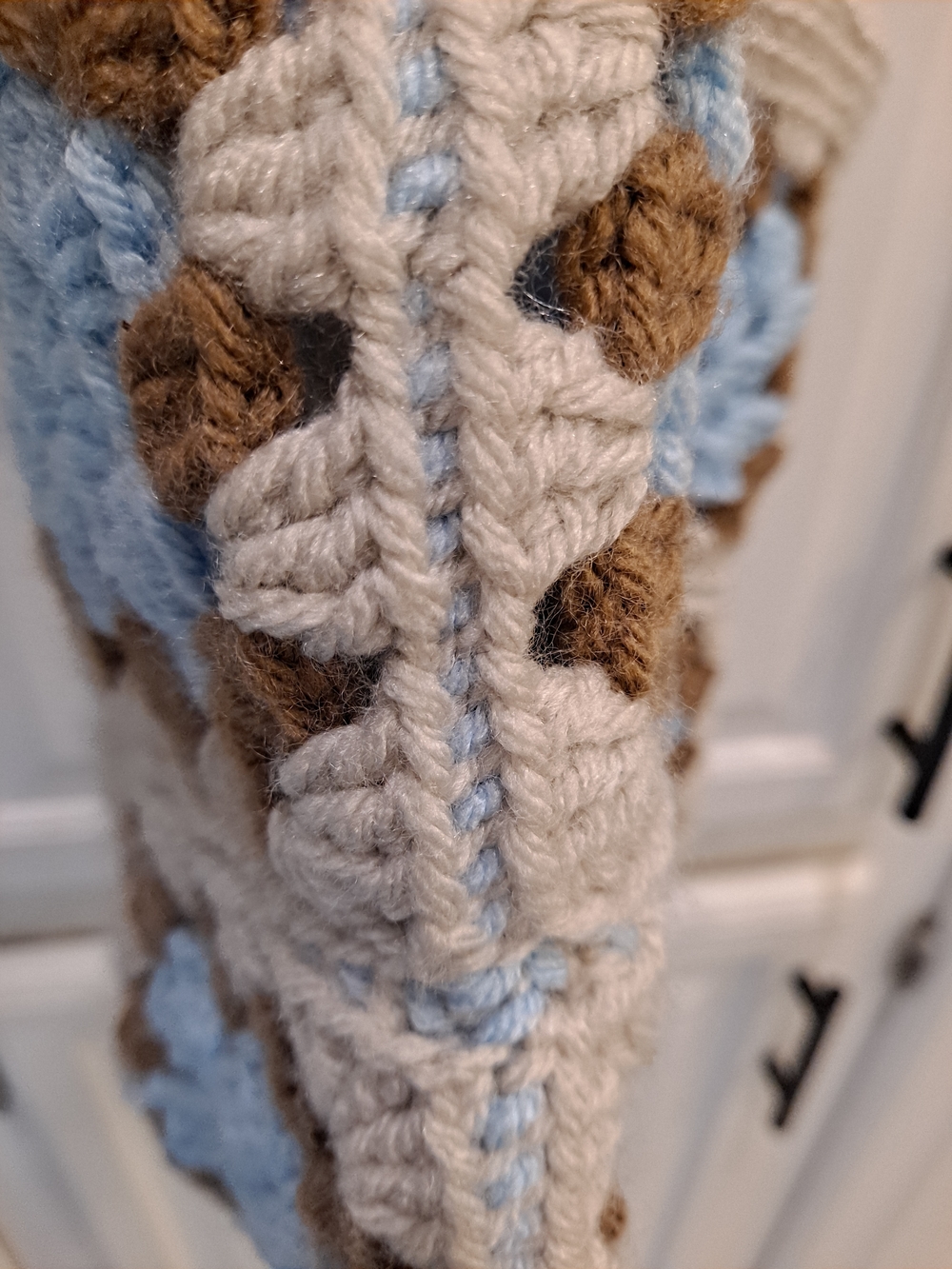 Artisan Crochet Tote Bag Cream, Light Blue & Brown Grannysquare Boho Cottagecore - Picture 11 of 11